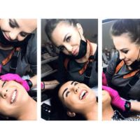 Backstage podczas zabiegu makijażu permanentnego brwi