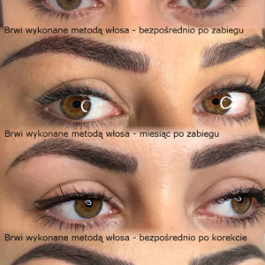 Brwi permanentne wykonane metodą włosa - wszystkie etapy realizacji Brwi permanentne wykonane metodą włosa